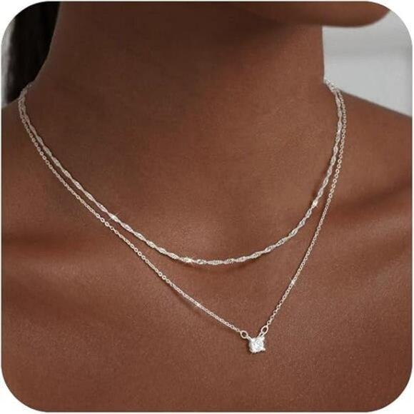 Gold Choker Necklace Set 14K Plated Dainty Cubic Zirconia CZ Chain Layered Jewel - Picture 7 of 7